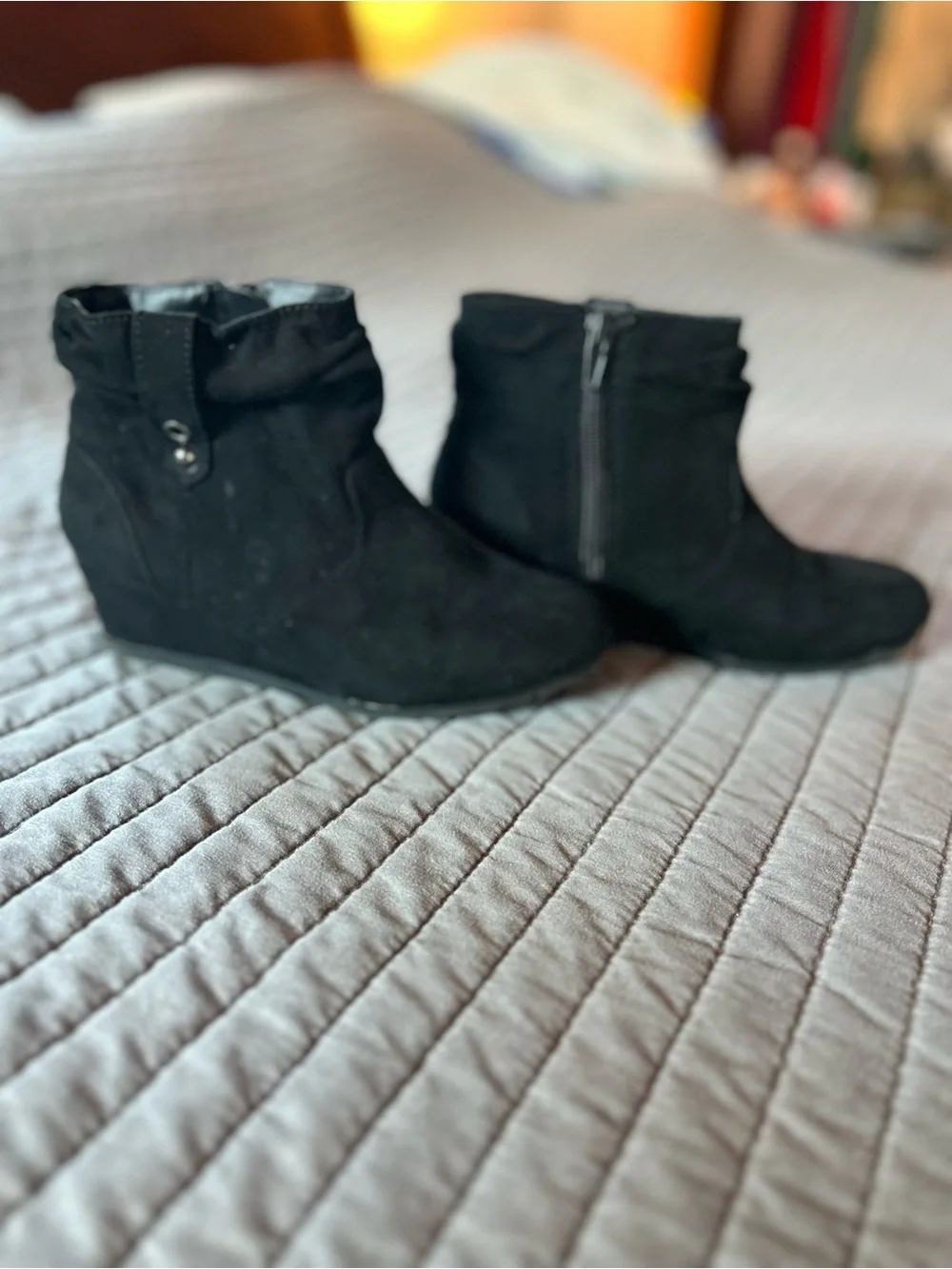 Nine West Black Kid's Wedge Ankle Boots with Side Zipper